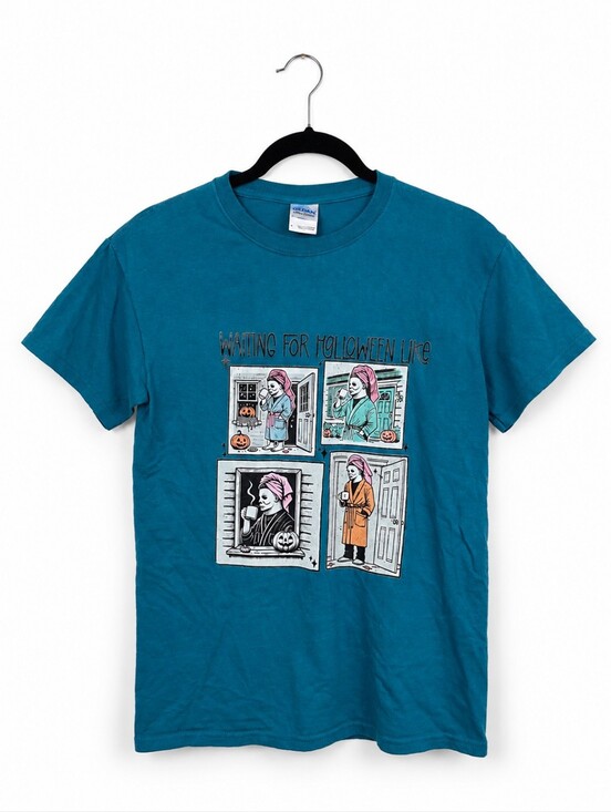 Gildan Tops - Halloween Michael Myers Waiting For Halloween Like Graphic Tee Small Blue